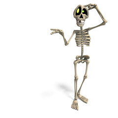 very funny cartoon skeleton. 3D rendering with clipping path