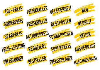Fototapeta premium Verkaufsförderung - Stempel und Marker gelb