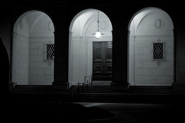 Building Arches Groin Vaults at Night Black White