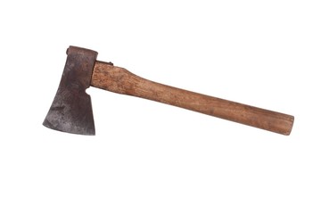 Old and rusty axe isolated on a white background