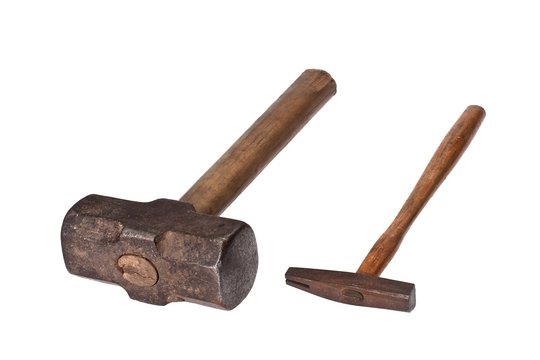 Sledge hammer and list hammer on a white background
