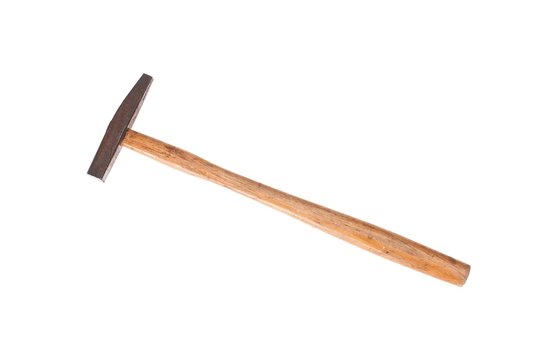 A small rusty list hammer isolated on a white background