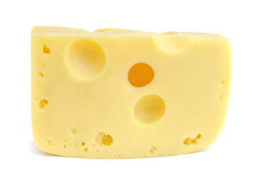 Piece of cheese isolated on white background