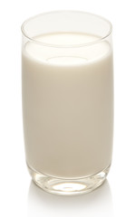 Glass of milk on a white