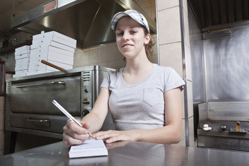 Take out order waitress in a fast food restaurant