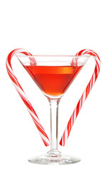 red martini with candy canes