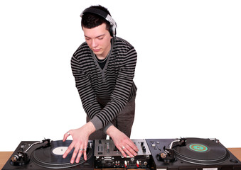 dj with turntables play music