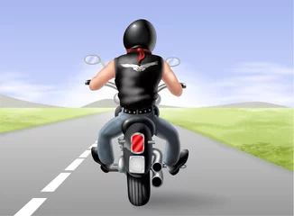 Afwasbaar Fotobehang Motorfiets motorrijder op de weg