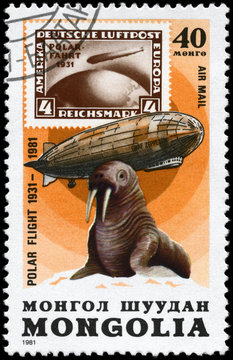 MONGOLIA - CIRCA 1981 Graf Zeppelin and Walrus