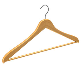 Wooden coat hanger isolated on white