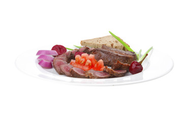 main course : meat served on white plate