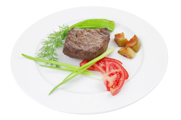 grilled beef fillet mignon on white plate with sprouts