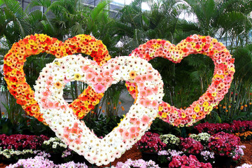 Three Heart made of flowers..