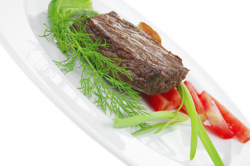 roast beef fillet mignon served on white with sprouts
