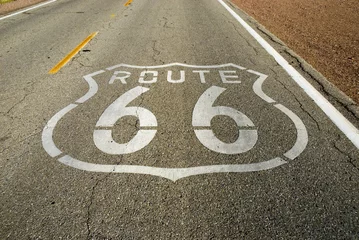 Tableaux ronds sur aluminium Route 66 Marqueur Route 66