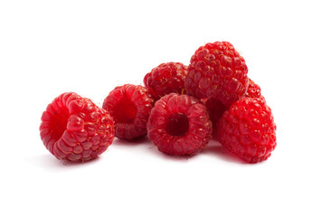 Raspberries on white background