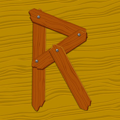 The stylized wooden letter. Vector illustration.