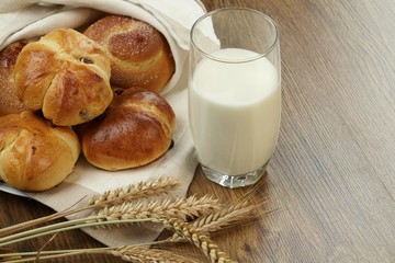 Glass of milk and pie