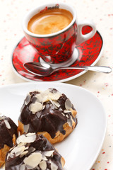 chocolate eclairs with coffee