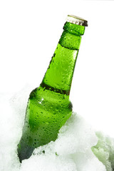 Close up view of the bottle in ice