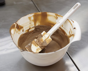 Milk chocolate in bowl