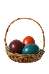 Basket with Three Colorful Easter Eggs