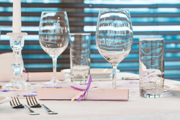 catering table with stemware