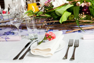 catering table set with flowers