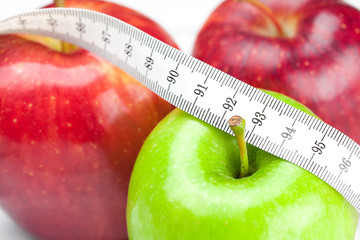 apple and measure tape isolated on white