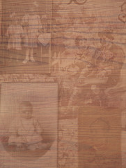 Old wooden background and misty persons