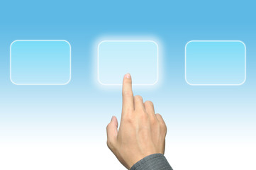 hand pushing a button on a touch screen interface