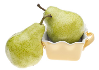 Pair of Green Pears in a Yellow Cooking Dish