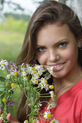 summer girl with flower diadem.