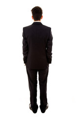 young businessman from behind full body, isolated on white