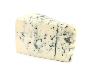 Piece of cheese with mold isolated on white background