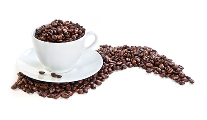 Cup full of coffee beans