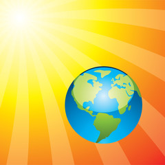 vector illustration of earth and rising sun