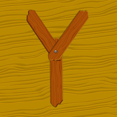 The stylized wooden letter. Vector illustration.