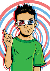 Young boy wearing 3D glasses