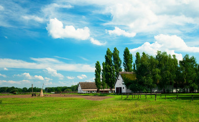 Landscape of Hungary with a farmhouse