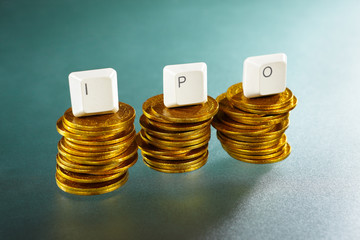 IPO letter on gold coins stack