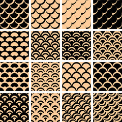 Seamless patterns set with "fish scales" texture. © troyka