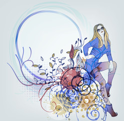 trendy girl in a sunglasses  on a floral background