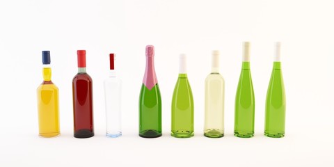 bottiglie di vino illustrazione 3d modificabile
