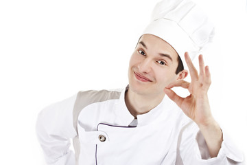 Man in chef's uniform isolated on white background