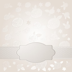 label over light background of roses with leaves