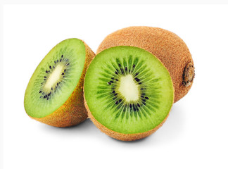 Isolated kiwi fruits. Cut in half kiwis on white background