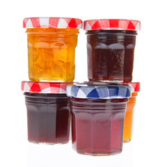 Glass pots of jam
