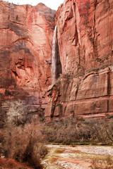 Sinawava Waterfall Rock Wall Zion Canyon National Park Utah