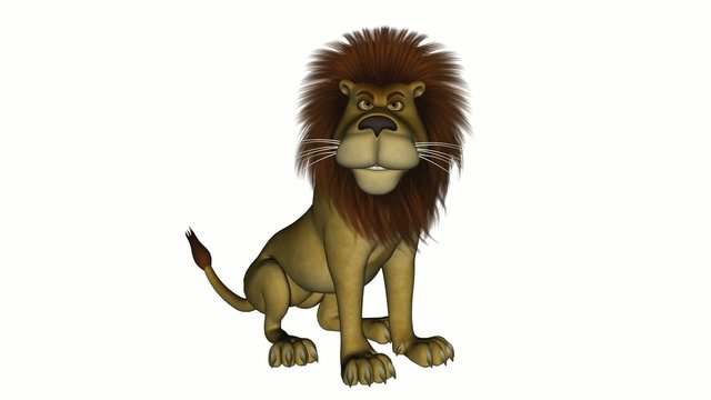 Cartoon lion sitting down and roaring.
